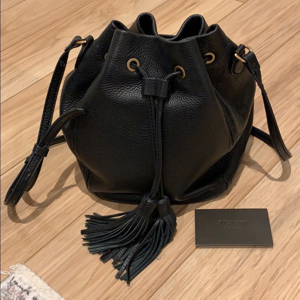 J.CREW BLACK BUCKET BAG with tassel strings!!